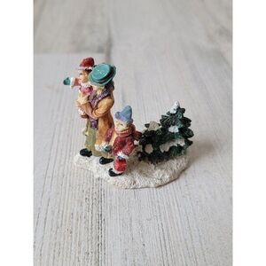 Mother children snow pine tree Village accessory xmas shop gift